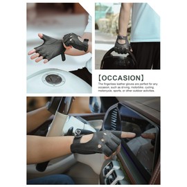 GSG Mens Fingerless Driving Riding Half Finger Leather Gloves Lambskin Unlined Black,M