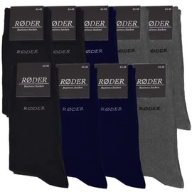 RØDER Premium Business Socken Herren 9er Pack Elastische, bequeme schwarze Herrensocken mit Komfortbund (39-42, Grau)