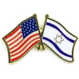 Metal Lapel Pin - American and World National Flag Crossed - Israel  PPM6055