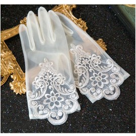 Bloomlove Wedding Gloves, Short Wedding Gloves, Lace, Wedding, Brides (Pure White)
