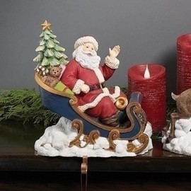 Christmas by Roman Inc., Evergreen Express Collection, 9.2"H SANTA IN SLEIGH STOCKING ,Lantern, Snow Globe, Holiday Home Décor, Santa, Cardinal, Nutcracker, Snowman, Reindeer (8x6x9)