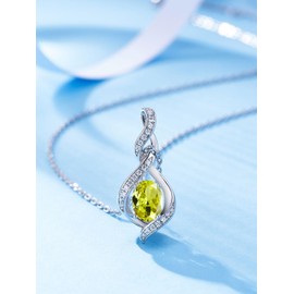 August Birthstone Necklace for Women, Created Peridot Necklace, 925 Sterling Silver Pendant Necklaces, Oval Sparkle Birthstone Charms Jewelry Gifts for Women Mother Wife Grandma, 18+2 Inches