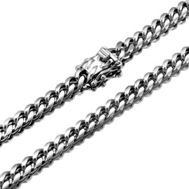 Jewelry Kingdom 1 Mens Necklace Silver Cuban Link Chain for Men's Jewelry, 6MM Miami Chain Necklace for Women, High Polished 316L Stainless Steel(Necklace, 26")
