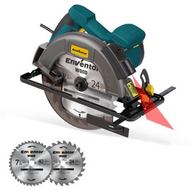 Enventor Circular Saw Corded, 11A Electric Circular Saws 7-1/4-Inch with Laser Guide, 2 Blade Saws (40T/24T), Max Cutting Depth 2-7/16"(90°), 1-8/9"(0°-45°), Single Handed Bevel, 6000RPM (Blue)