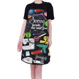 PXTIDY Sewing Sew Craft Apron Tailoring Gift Sewing Mends The Soul Adjustable Apron with Pockets Gifts for Sew Lovers