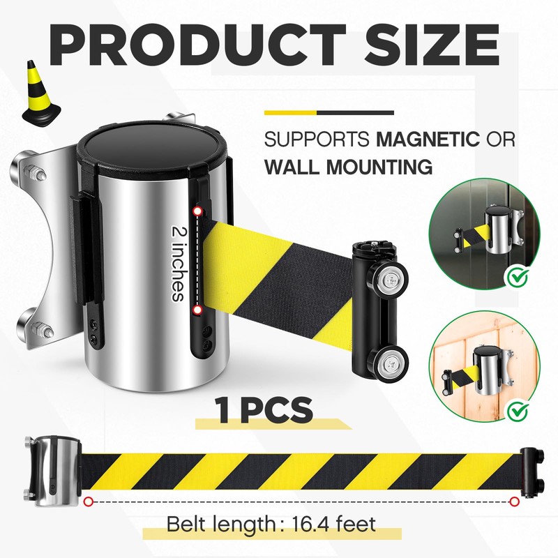 Singhoow 1 Pcs 16.4ft Magnetic Wall Mount Retractable Belt Barrier