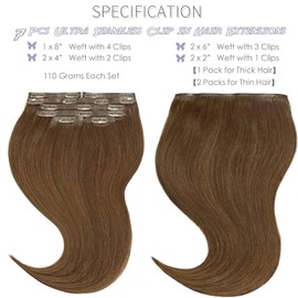 Lacer Hair New Version Remy Hair Extensions Clip in Human Hair Silky Straight Thick 16 Inch PU Weft Seamless Clip in Human Hair Extensions #4 Chocolate Brown Natural Hair 7 Pcs 110 Gram