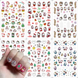 Christmas Nail Art Stickers Decals 3D Self-Adhesive Christmas Nail Decals Winter Snowflake Christmas Nails Design Cute Cartoon Nail Stickers for Women Xmas Holiday Nail Decor Supplies 6Pcs