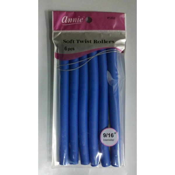 ANNIE 9/16" 6 CT. SOFT TWIST ROLLERS BLUE 7" LONG