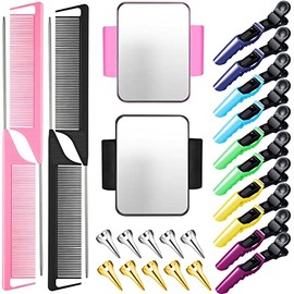 Chengu 26 Pcs Hair Braiding Tools for Mardi Gras Magnetic Wrist Pin Holder Wristband Stainless Steel Pintail Rat Tail Comb Hair Parting Ring with Alli