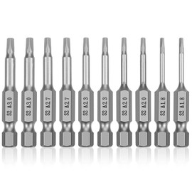 NAUIX Triangle Drill Bit Set (10pcs- 2" Long S2 Steel Magnetic Heads) 1/4 Inch Hex Shank Triangle Screwdriver Bits Sizes 1.8mm, 2mm, 2.3mm, 2.7mm, 3mm (2 of Each Size)