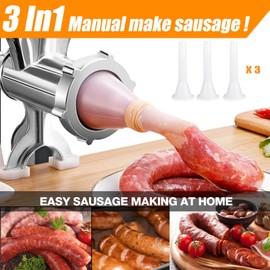Meat Grinders Manual Mincer - Meat Grinders For Home Use Manual Sausage Maker & Burger Patty Stuffer Sausage Stuffer Funnel Table Mount Pork Mincer (Silver)