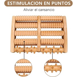 Rodillo Masajeador de Pies de Madera con 5 Filas, Masajeador Plantar para Fascitis Plantar, Alivio del Dolor de Talón y Arco, Reflexología, Relajación Muscular, Antiestrés