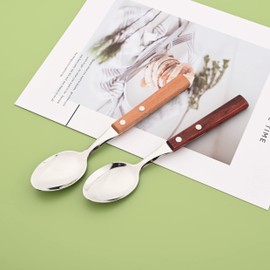 Uniturcky Teaspoons Set of 8, 304 Stainless Steel Dessert Spoons with Red Wooden Handle, 6.3 Inch Ice Cream Spoons for Coffee, Appetizer, Bistro