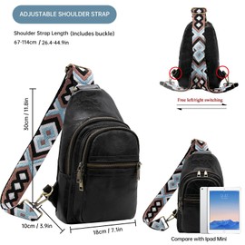 Long Keeper Sling Bag Chest Bag PU Leather Crossbody Bag Women's Backpack Sling Bag Travel Outdoor Daypacks Shoulder Bag for Men and Women, black