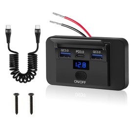 TSV 3 Port 12V USB Outlet Panel Wall Mount, 36W PD & Dual 18W QC3.0 Surface Mount Charger Socket Panel with Voltmeter Button Switch USB C Cable for Car RV Truck Marine
