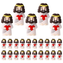 Lyreh Pack of 25 Miniature Jesus Statue with Red Heart, PVC Material Easter Miniature Mini Valentine's Day Jesus Statue for Easter Valentine's Day Guest Gift and Decoration (White)