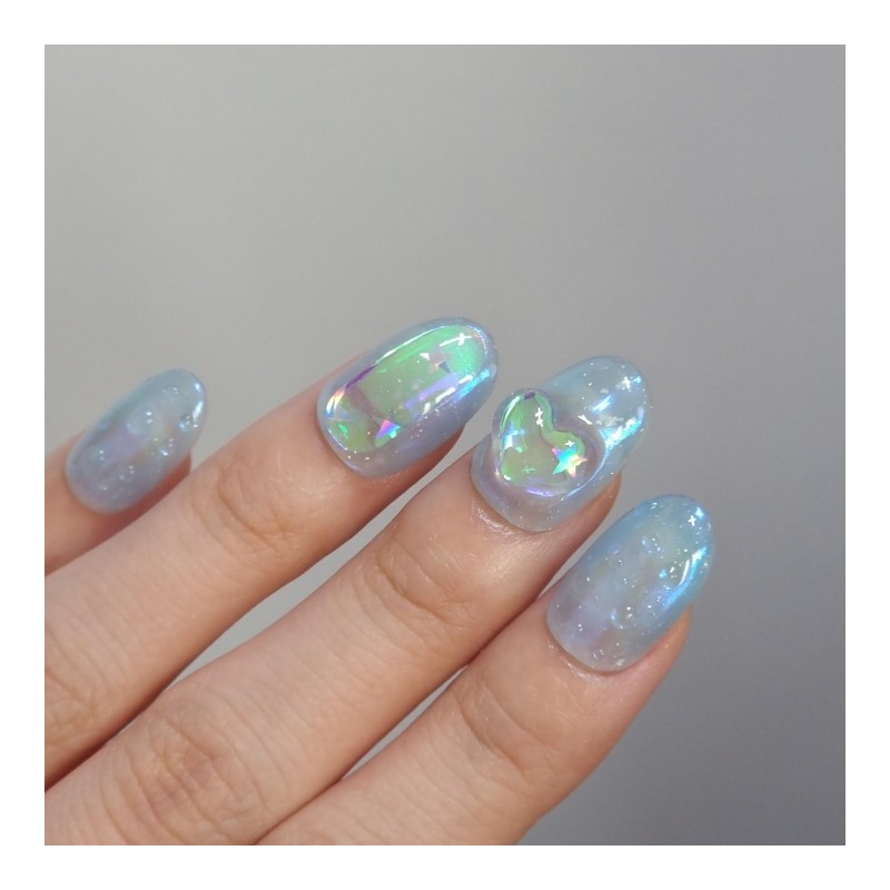 Aqua Water Drop Wooru Uru Handmade Nail Tip - Short