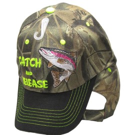 Catch & Release Trout Fishing Camouflage Camo Black Bill Embroidered Cap Hat 936