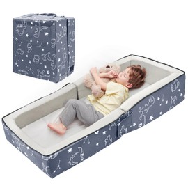 Lvemilio Toddler Travel Bed, Portable Kids Floor Bed for Sleeping with Foam Mattres, Washable Toddler Cot for Kids Aged 1-4, Velvet Fabric