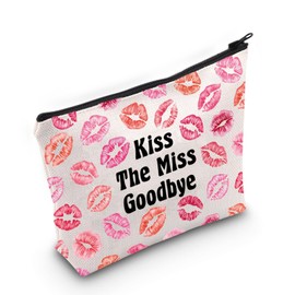 JXGZSO Funny Keepsake Gift Kiss The Miss Goodbye Makeup Bag Lip Print Cosmetic Bag Bachelorette Party Gift Hen Party Gift
