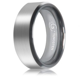 Garbello Mens Tungsten Carbide Wedding Band with Brushed Polished Finish, Beveled Edges and Comfort Fit Silver (8mm)