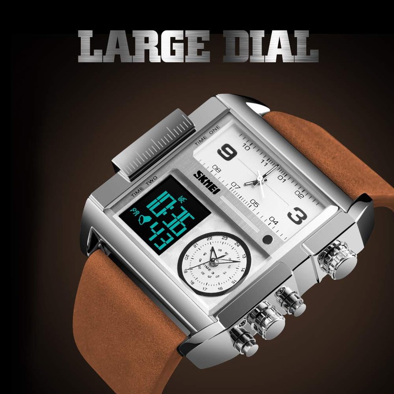 SKMEI Men's Digital Sports Watch, LED Square Large Face Analog
