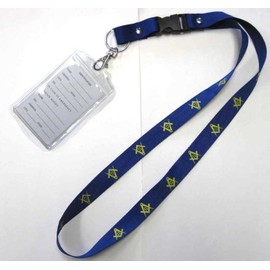 SQUARE & COMPASS MASONIC FREEMASONARY BRAND NEW MASONIC NECK LANYARD - BLUE, WITH GOLD SQUARES & COMPASSES ON COLLAR - WITH an I.D. HOLDER - from Hibiscus Express