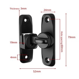 NIYATA 90/180 Degree flip Sliding barn Door Lock, Security Sliding Door Latch, Screen Door Stopper Lock Hook Eye Lock for Garden Bathroom Garage Outdoor Windows Sliding Doors (Black)