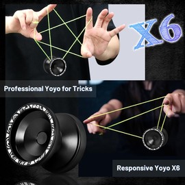 X6 Responsive Yo yo Professional for Beginners, Unresponsive Yoyo with Dual Function for Adults and Experts, Pro Metal Yoyo for Finger Spin Trick with 10 Strings, Case, Bearing Removal