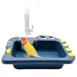 kathson Parrot Bathtub Bird Automatic Bathtub with Faucet Multifunctional Parakeet Shower Box Bird Bathing Tub Pool Toy with Fountain for Small Medium Birds Cockatiel Lovebird Budgie,Navy