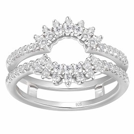 Newshe Ring Enhancer for Engagement Rings Sterling Silver Curved Wedding Band for Women 5A Cz Eternity Size 7.5
