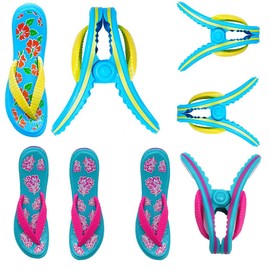 TRIXES Flip Flop Beach Towel Clips - Colourful Designs to Secure Your Items - Extra Strong Clips for Loungers, Chairs and Laundry - Essential for Travel - Holiday Accessories (8, Floral)