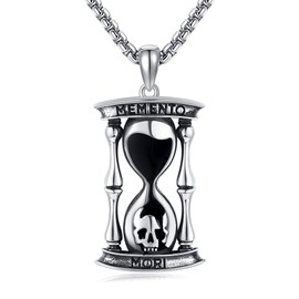 URONE Hourglass Necklace 925 Sterling Silver Memento Mori Pendant Skull Stoic Necklace Jewelry Gifts For Men Women