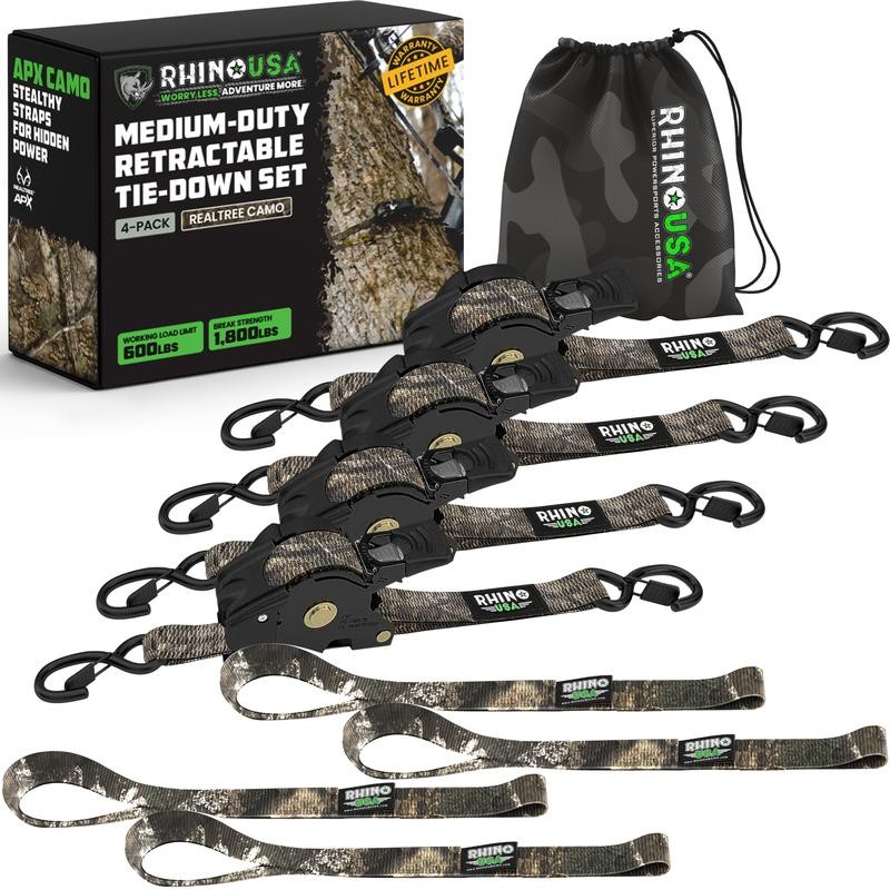 Rhino USA 1" x 10' Retractable Ratchet Straps (select 2