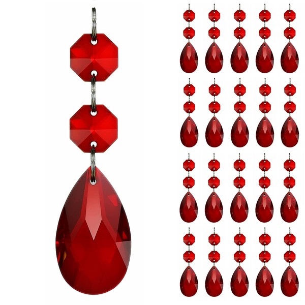 GOLDENHAITAI 20pcs Teardrop Crystal Chandelier Prism Parts, Hanging Glass Beads