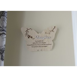 UNIDECO Wooden Butterfly Wall Décor - 8.75 Inch Daughter Gift from Mom - Butterflies Shaped Hanging Decoration - Wood for Home Shelve - Accent Kitchen Art House - Dad and Birthday Love You Mother