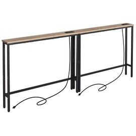 ELYKEN 2 Pack 5.9" Narrow Console Sofa Table with Power Outlets, Total 78.8” Long Behind Couch Table with Charge Station and 5.9’ Extension Cord for Living Room, 5.9" D x 78.8”W x 29.5”H, White Oak