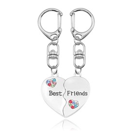 Sisadodo Best Friend Keychains for Women Girls - 2 Matching Heart Best Friends Forever Keychains for Graduation Birthday Gifts