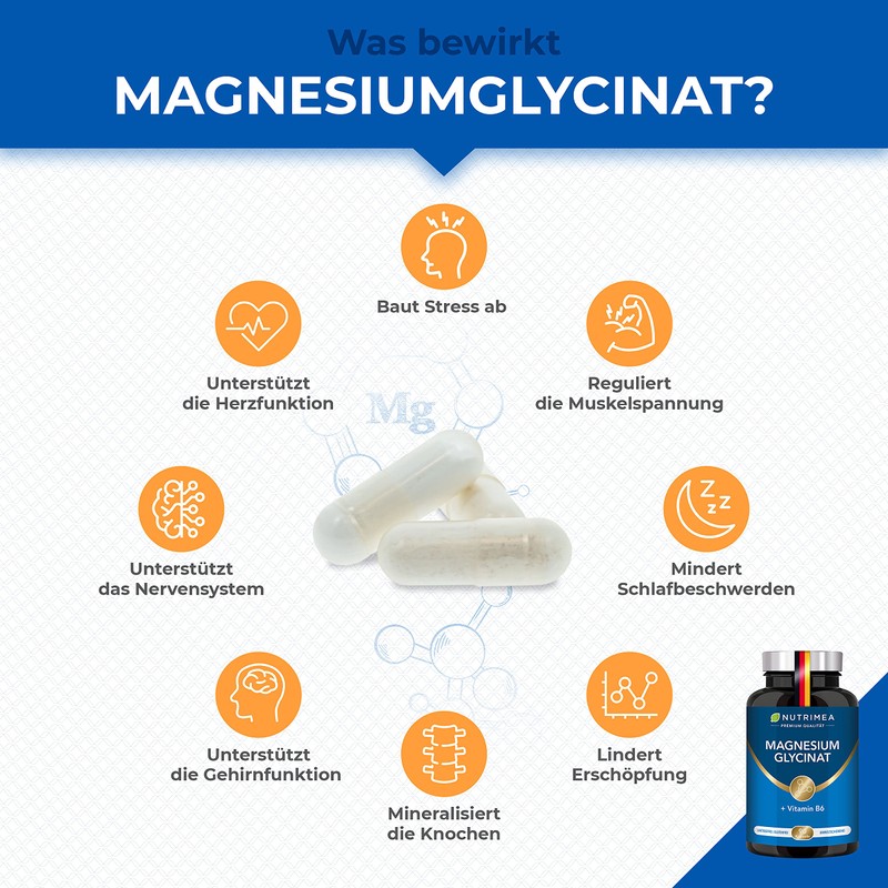 Magnesium Glycinate + Vitamin B6 | Optimal Bioavailability | 1.5