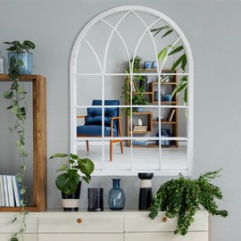 DAOYIJIAJU Arched Window Mirror 35 Inch, Arch Farmhouse Rustic Wall Mirror, Accent Wall Mirror Windowpane Decoration for Living Room Fireplace Entryway Bedroom Bathroom Vanity