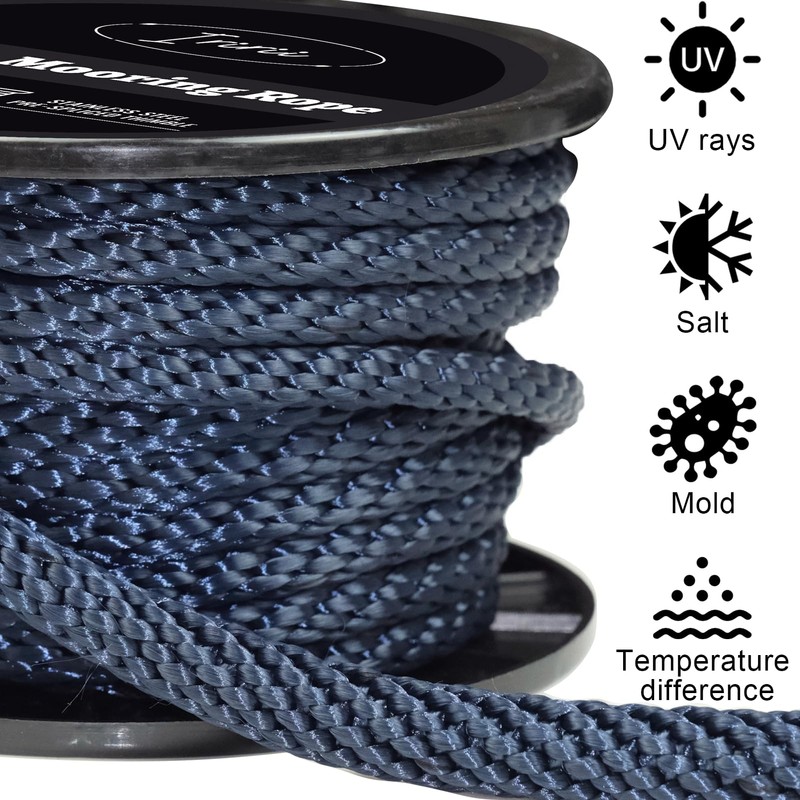 Double Braided Nylon Boat Anchor Rope 3/8inch with 316 Stainless