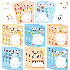 Conzon 24PCS Cotton Candy Make a Face Stickers, Adorable Mix and Match Sticker Party Games, Make Your Own Cotton Candy Stickers DIY Crafts for Party Supplies School Activity Reward Birthday Gifts