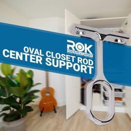 Rok Hardware Oval Closet Rod Center Support, Chrome Finish, Heavy Duty Cast Iron Bracket Reinforcement, 1-1/8" (29mm) x 5/8" (16mm), Screws Included - ROCSCH