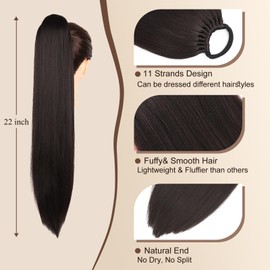 Charsun Ponytail Hair Extension For Women,Long Braided Ponytail With Hair Tie,Straight Wrap Around Braided Hair Extension,Synthetic Hair Ponytail Extension 22inch(Black Brown)