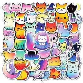 50Pcs Cartoon Space Cat Stickers, Kawaii Cat Animal Stickers, Waterproof Vinyl Aesthetic Star Laser Stickers for Mobile Phones, Luggage, Water Bottles, Stationery Boxes, Trolley Cases