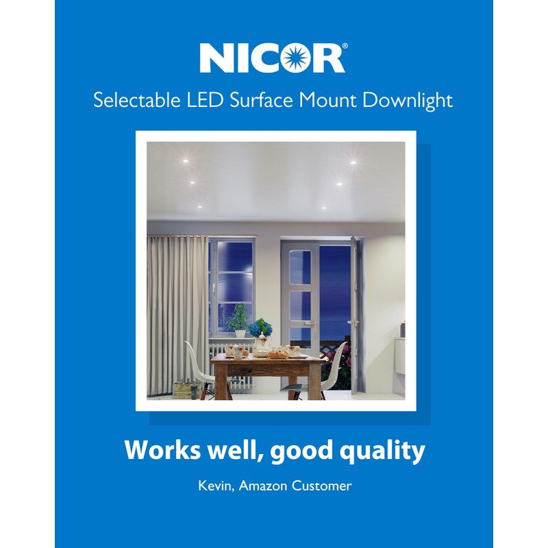NICOR Lighting DSE 4-inch White Square Selectable LED Surface Mount