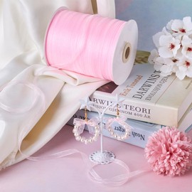 KISSITTY 500 Yards 1/4" Sheer Organza Ribbon Craft Decorative Ribbon Pink Gift Wrapping Ribbons for Wedding Party Holiday Home Garment Decorations Floral Bouquets Bows Crafts Ornaments