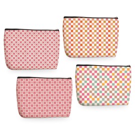 4PCs Rainbow Checkerboard Makeup Bag Plaid Checkered Cosmetic Bag Boss Day Mothers Day Christmas Friendship Gifts for Women Girls Daughter Sister Best Friend Zipper Pouch Travel Toiletry Bag