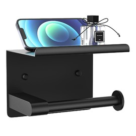 OriginalCorner® Toilet Roll Holder for Wall in Black with Integrated Shelf | Telephone Toilet Holder Made of Stainless Steel | Easy Installation with Screws or Glue